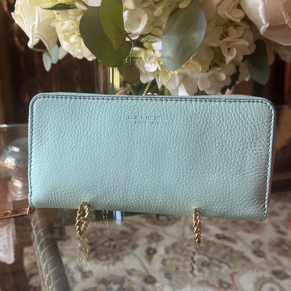 Lancel Wallet Mint Green Leather Wallet zipper